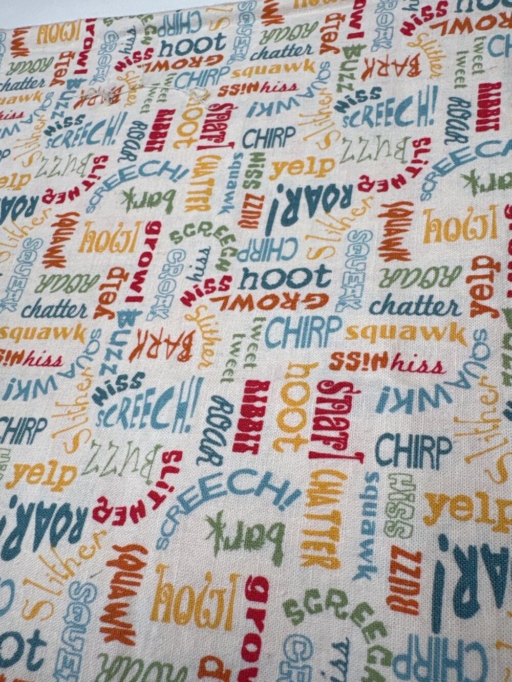 Animal Sounds Word Print Cotton Fabric 10x17" Multicolor Quilting Sewing - Picture 2 of 12